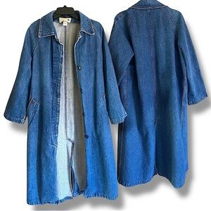 Vintage Learsy Denim Long Maxi Trench Coat Jacket Women’s Size Large Blue Cot…